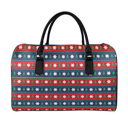 Scandinavian Christmas Pattern Print Leather Duffle Bag