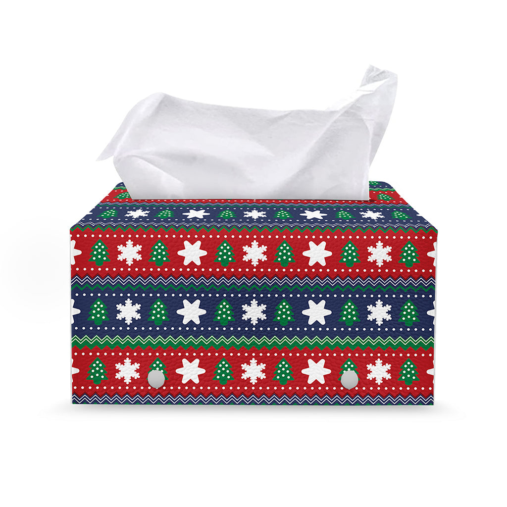 Scandinavian Christmas Pattern Print Leather Tissue Box Cover