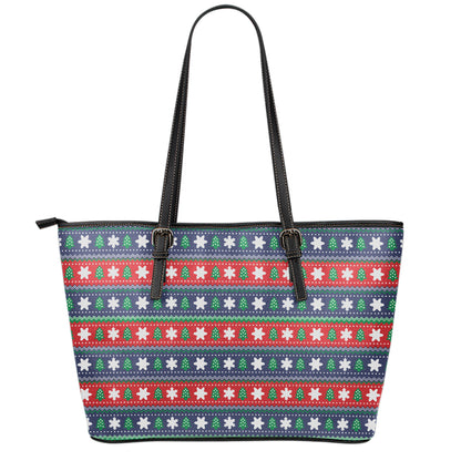 Scandinavian Christmas Pattern Print Leather Tote Bag