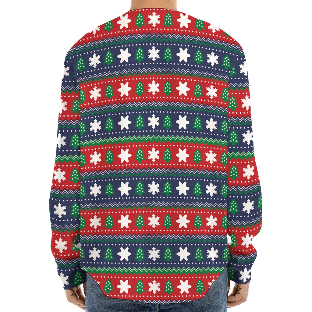 Scandinavian Christmas Pattern Print Long Sleeve Baseball Jersey