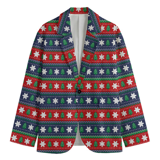 Scandinavian Christmas Pattern Print Men's Cotton Blazer