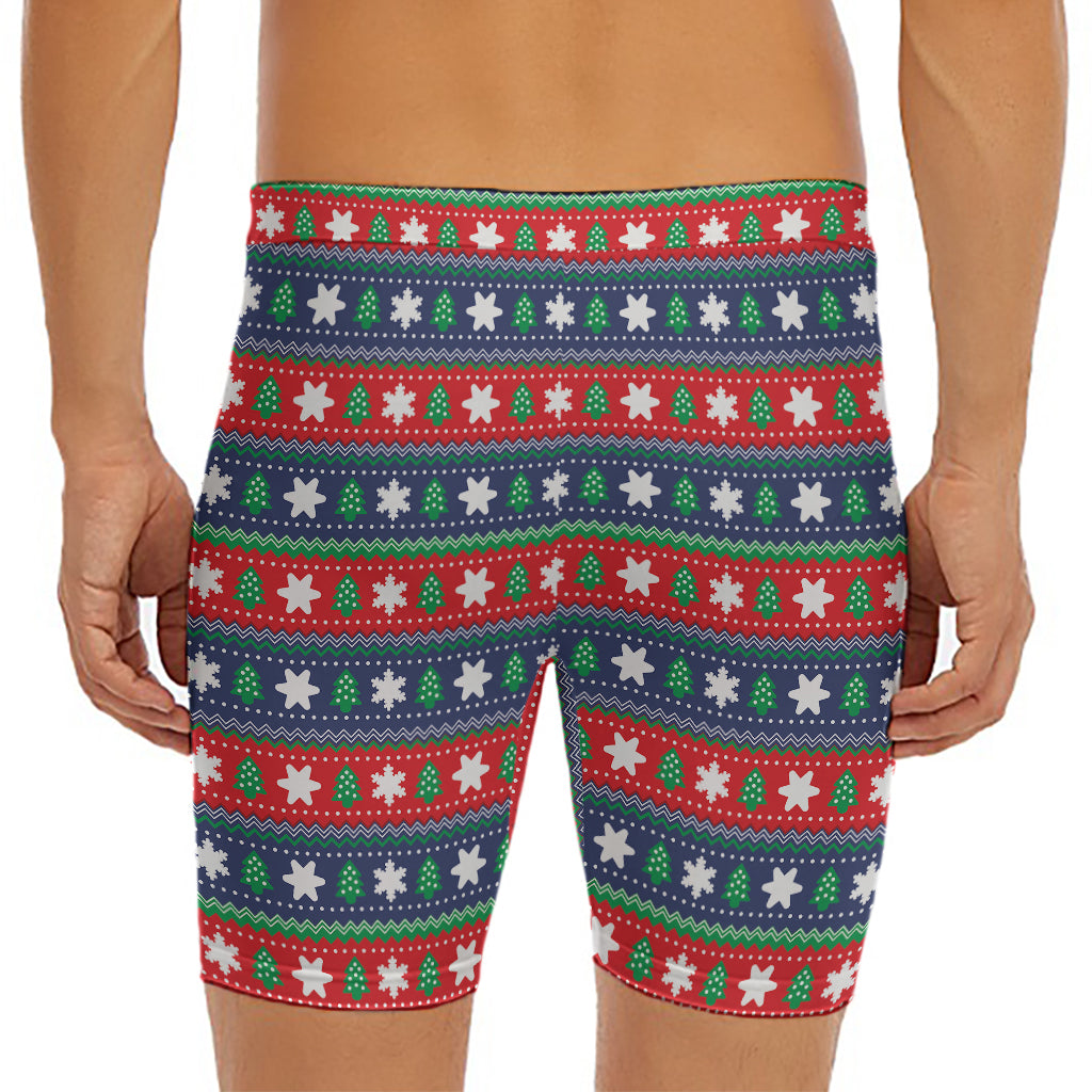 Scandinavian Christmas Pattern Print Men's Long Boxer Briefs