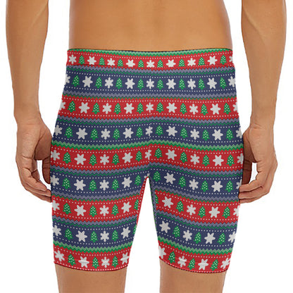 Scandinavian Christmas Pattern Print Men's Long Boxer Briefs