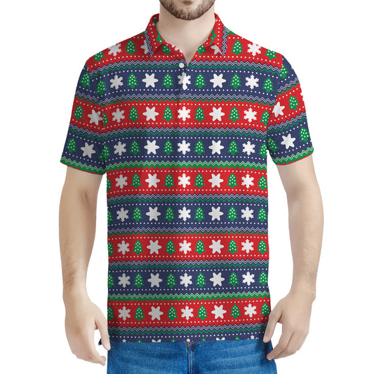 Scandinavian Christmas Pattern Print Men's Polo Shirt