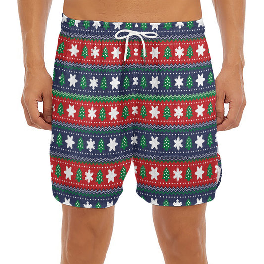 Scandinavian Christmas Pattern Print Men's Split Running Shorts