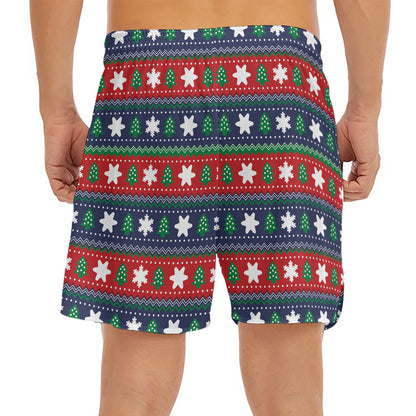 Scandinavian Christmas Pattern Print Men's Split Running Shorts