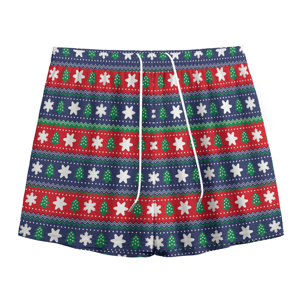 Scandinavian Christmas Pattern Print Mesh Shorts