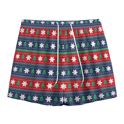 Scandinavian Christmas Pattern Print Mesh Shorts