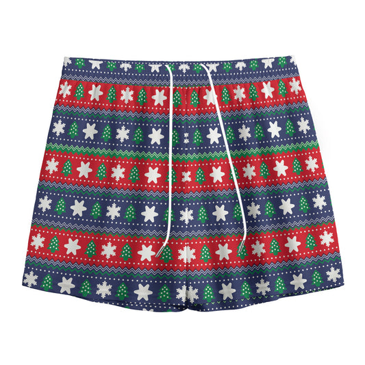 Scandinavian Christmas Pattern Print Mesh Shorts