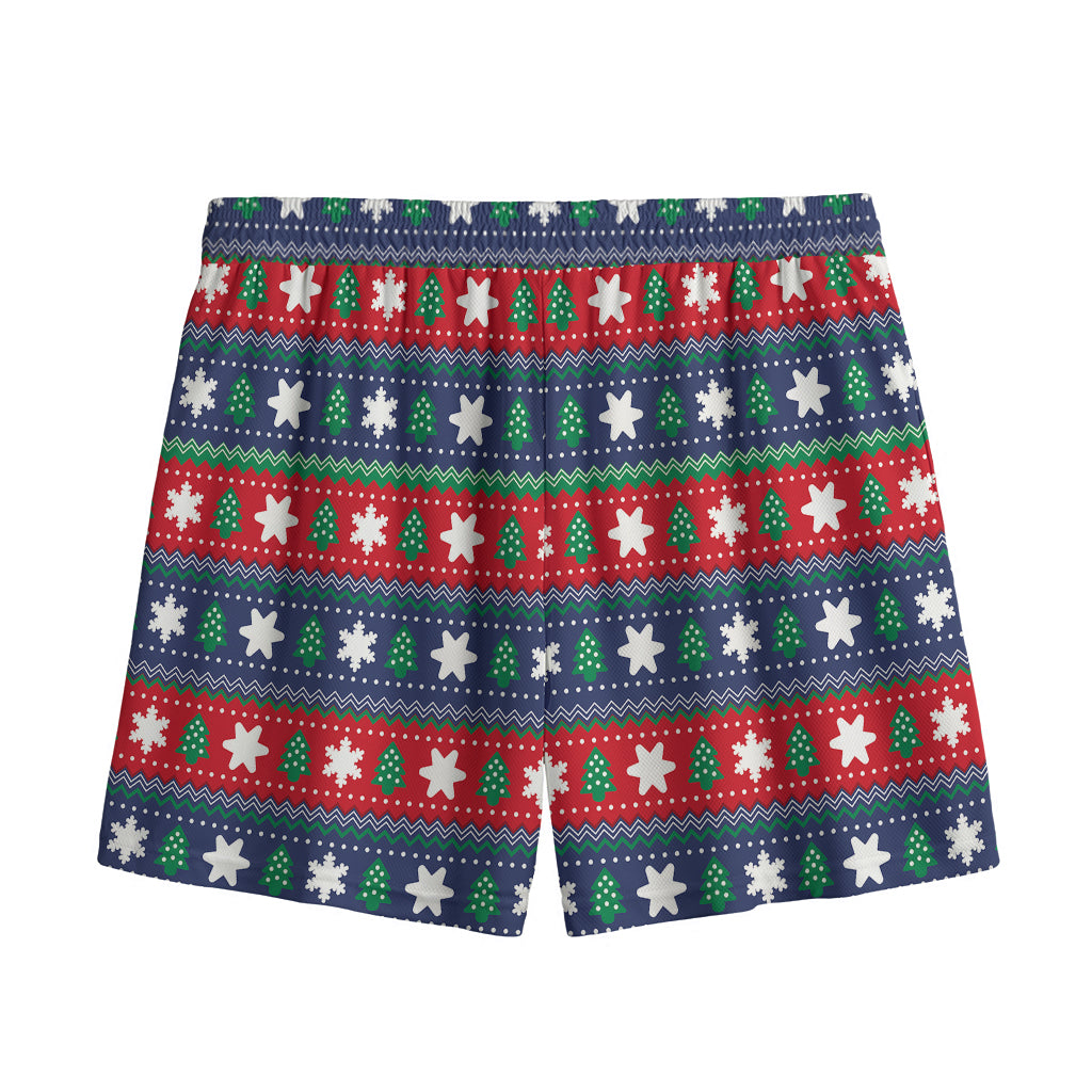 Scandinavian Christmas Pattern Print Mesh Shorts