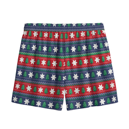 Scandinavian Christmas Pattern Print Mesh Shorts