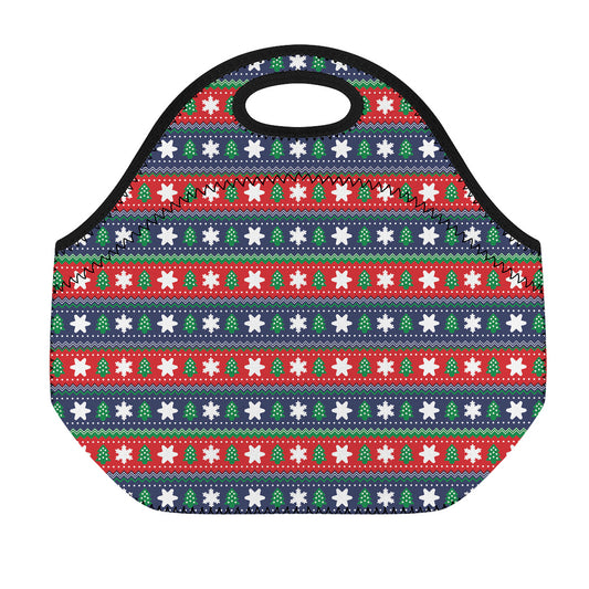 Scandinavian Christmas Pattern Print Neoprene Lunch Bag