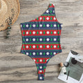 Scandinavian Christmas Pattern Print One Shoulder Bodysuit