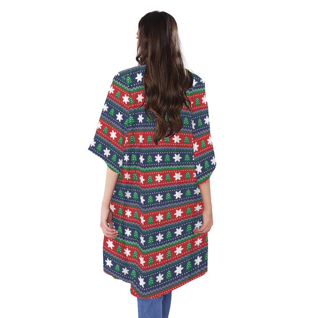 Scandinavian Christmas Pattern Print Open Front Beach Cover Up