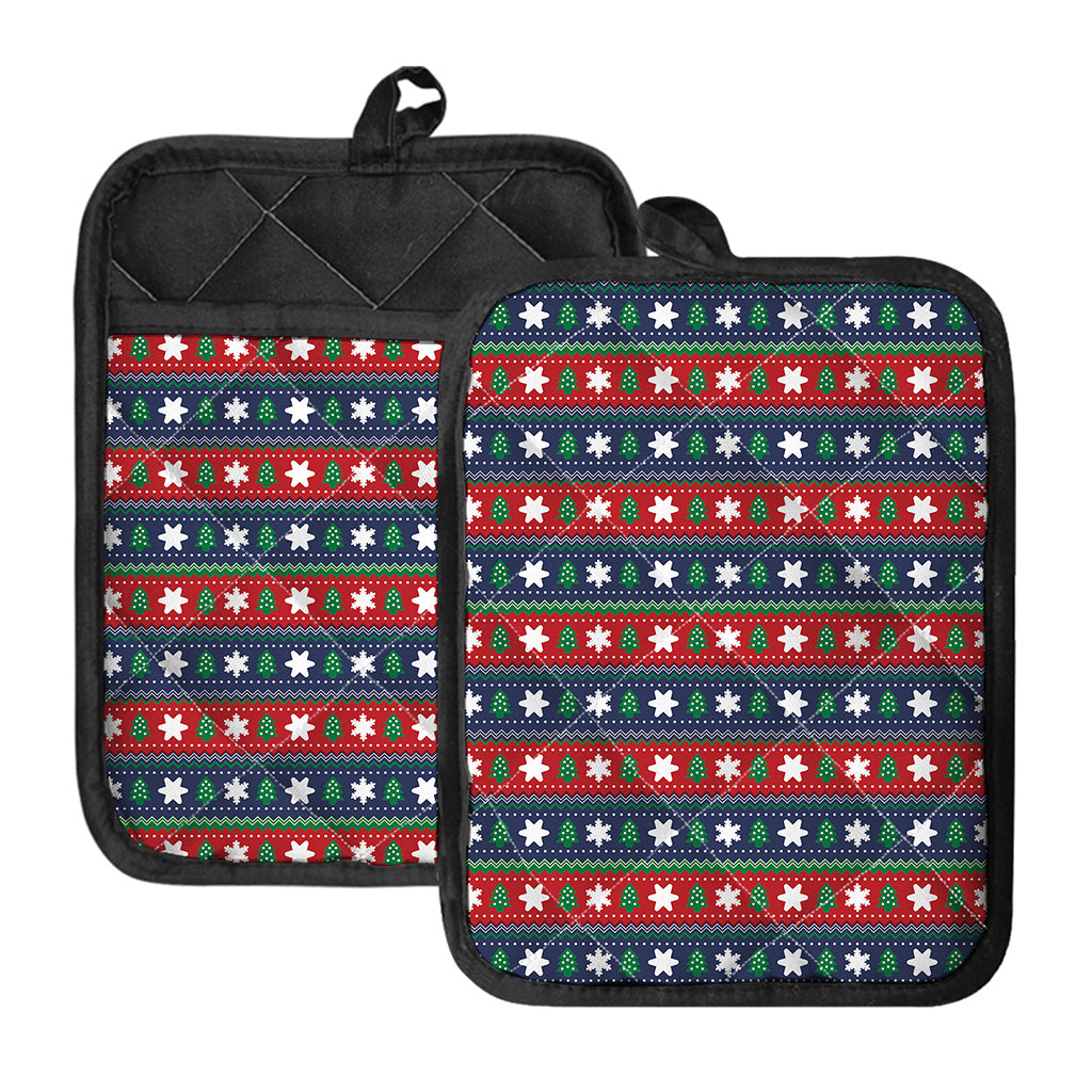 Scandinavian Christmas Pattern Print Pot Holders With Pocket