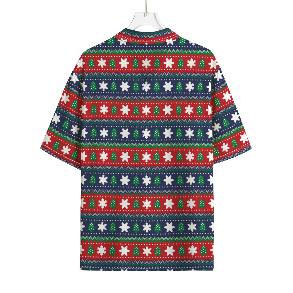 Scandinavian Christmas Pattern Print Rayon Hawaiian Shirt