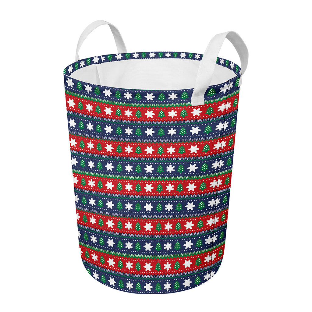 Scandinavian Christmas Pattern Print Round Laundry Basket
