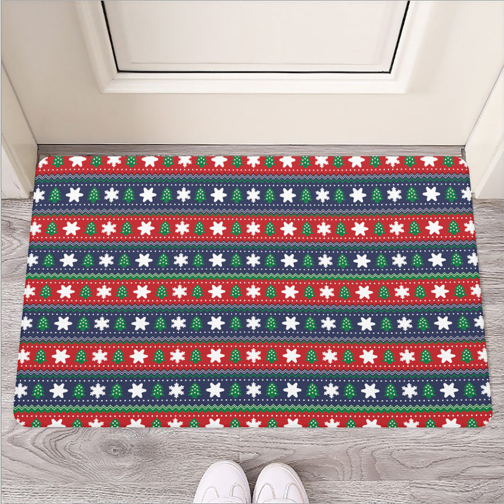 Scandinavian Christmas Pattern Print Rubber Doormat