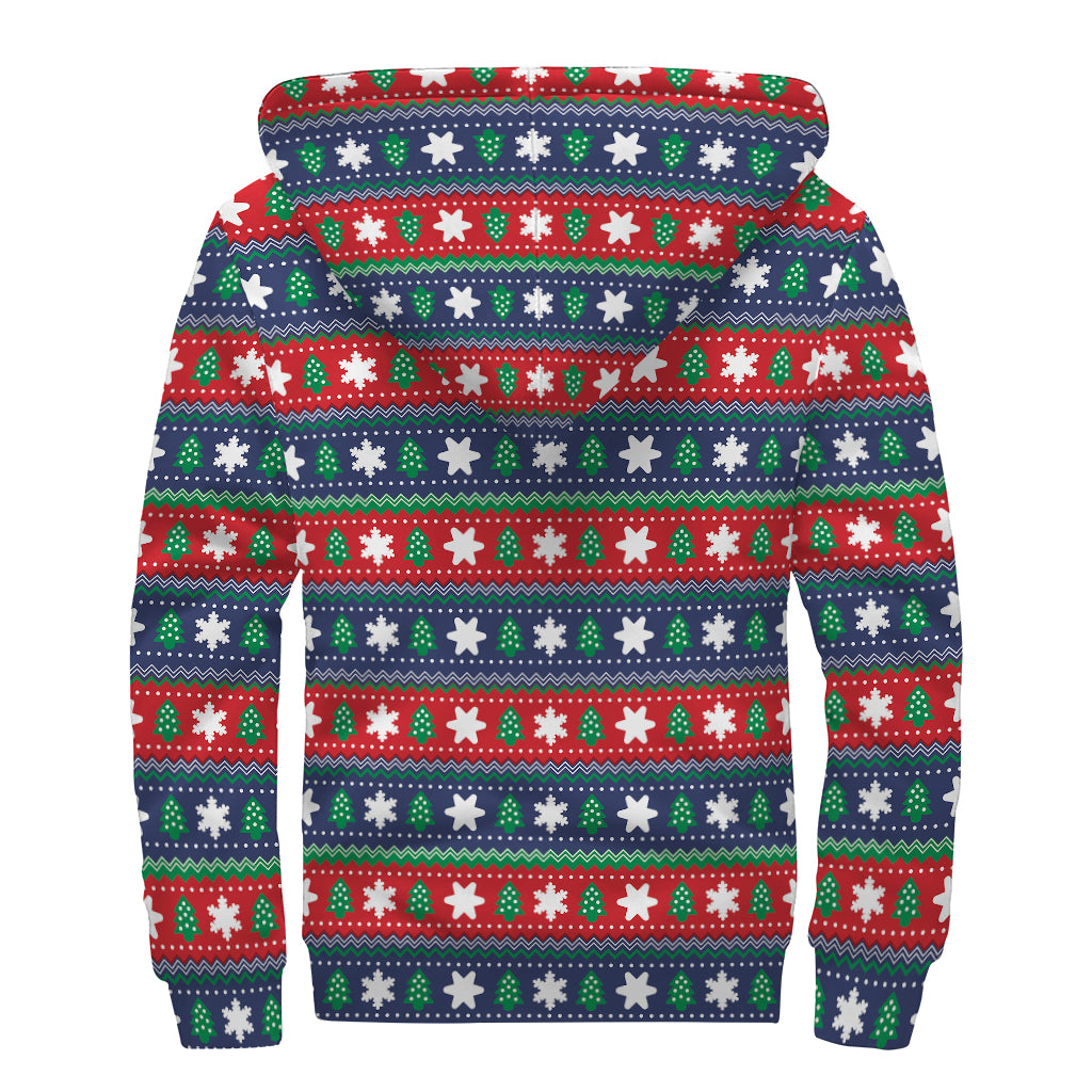 Scandinavian Christmas Pattern Print Sherpa Lined Zip Up Hoodie