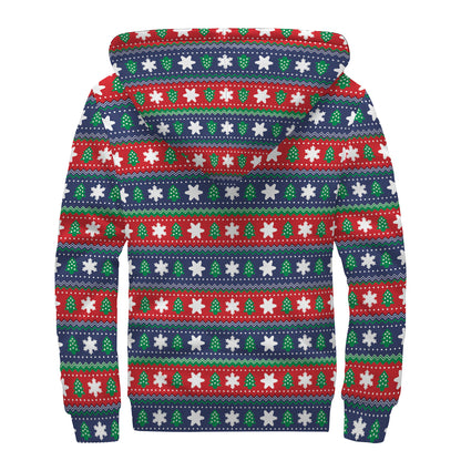 Scandinavian Christmas Pattern Print Sherpa Lined Zip Up Hoodie