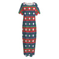 Scandinavian Christmas Pattern Print Short Sleeve Long Nightdress