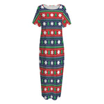 Scandinavian Christmas Pattern Print Short Sleeve Long Nightdress