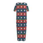 Scandinavian Christmas Pattern Print Short Sleeve Long Nightdress
