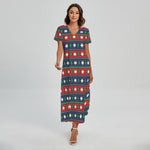 Scandinavian Christmas Pattern Print Short Sleeve Maxi Dress