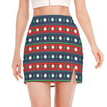 Scandinavian Christmas Pattern Print Side Slit Mini Skirt