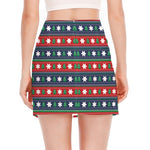 Scandinavian Christmas Pattern Print Side Slit Mini Skirt