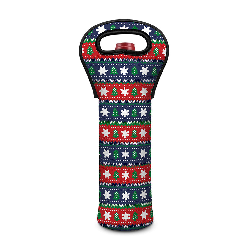 Scandinavian Christmas Pattern Print Single Neoprene Wine Tote