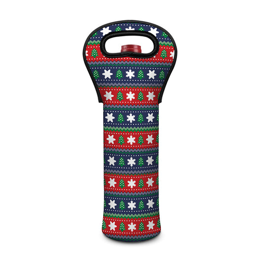 Scandinavian Christmas Pattern Print Single Neoprene Wine Tote