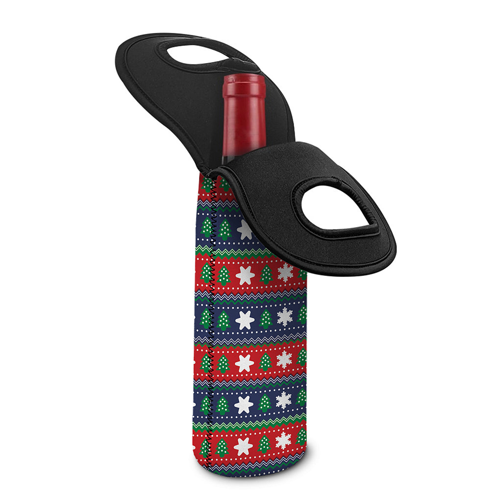 Scandinavian Christmas Pattern Print Single Neoprene Wine Tote
