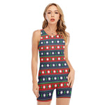 Scandinavian Christmas Pattern Print Sleeveless One Piece Swimsuit