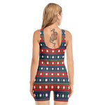 Scandinavian Christmas Pattern Print Sleeveless One Piece Swimsuit
