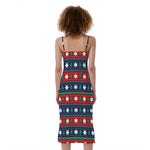 Scandinavian Christmas Pattern Print Slim Fit Midi Cami Dress