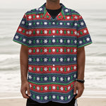 Scandinavian Christmas Pattern Print Textured Short Sleeve Shirt