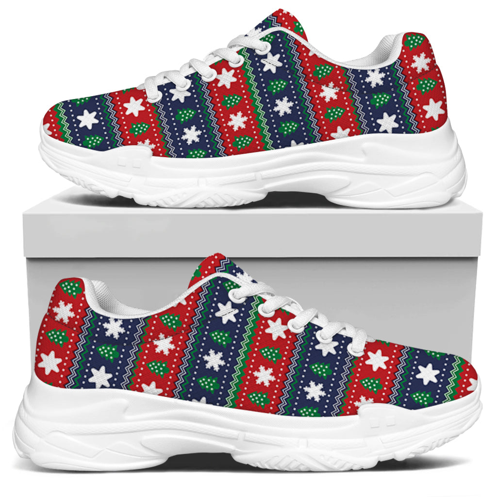 Scandinavian Christmas Pattern Print White Chunky Shoes