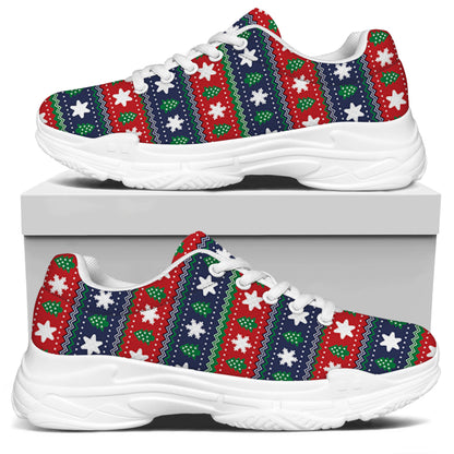 Scandinavian Christmas Pattern Print White Chunky Shoes