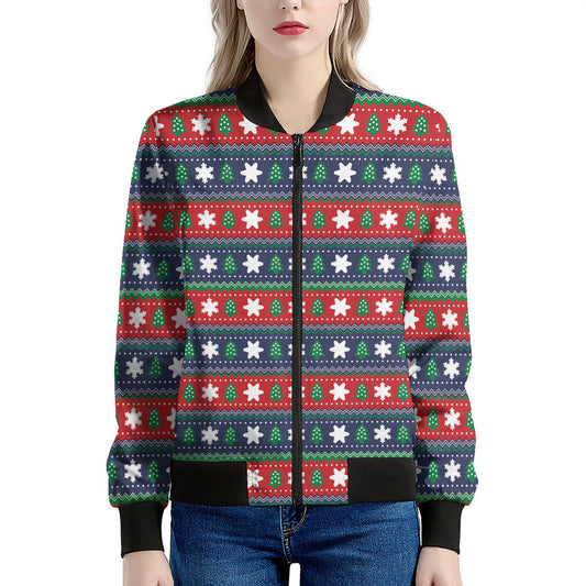 Scandinavian Christmas Pattern Print Women's Bomber Jacket