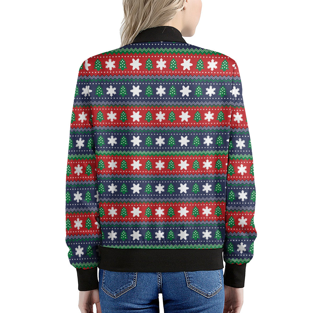 Scandinavian Christmas Pattern Print Women's Bomber Jacket