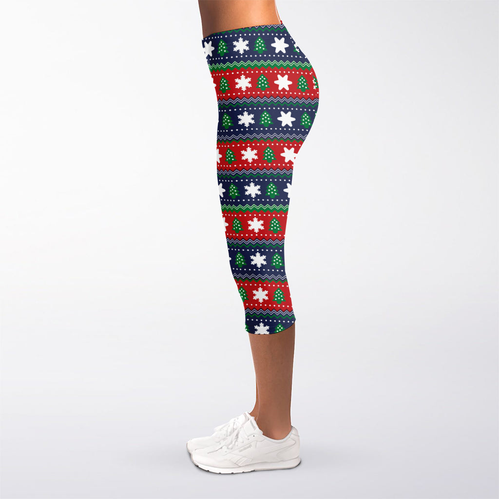 Scandinavian Christmas Pattern Print Women's Capri Leggings