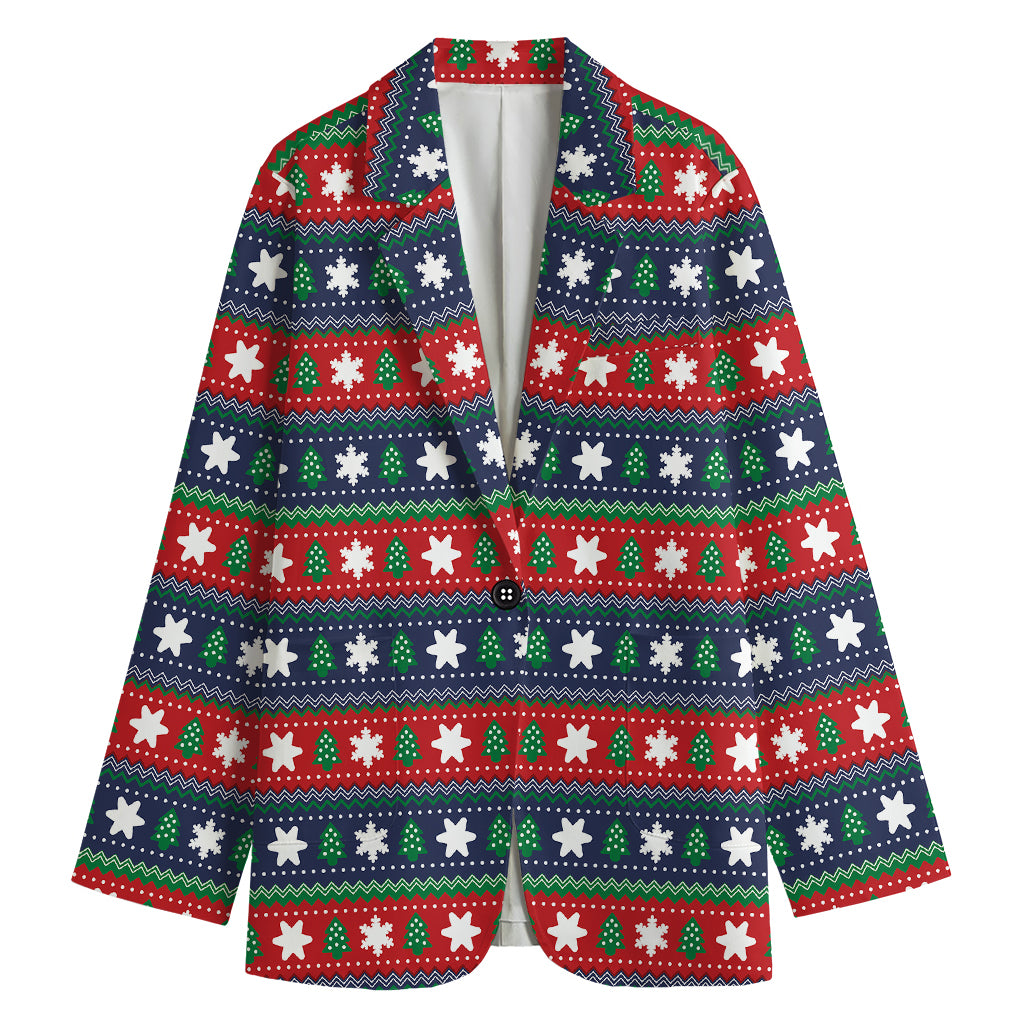 Scandinavian Christmas Pattern Print Women's Cotton Blazer