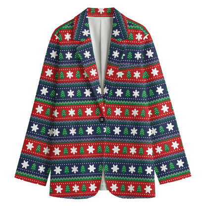 Scandinavian Christmas Pattern Print Women's Cotton Blazer