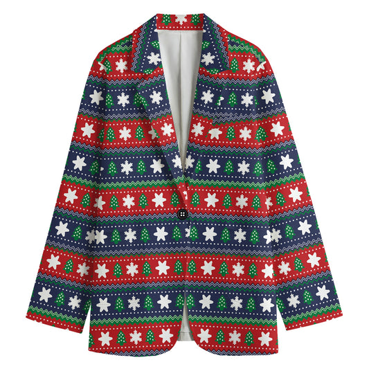 Scandinavian Christmas Pattern Print Women's Cotton Blazer