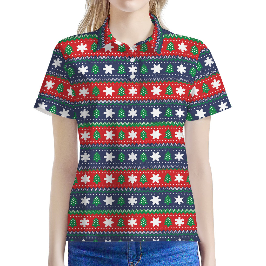 Scandinavian Christmas Pattern Print Women's Polo Shirt