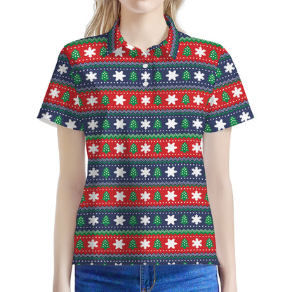 Scandinavian Christmas Pattern Print Women's Polo Shirt