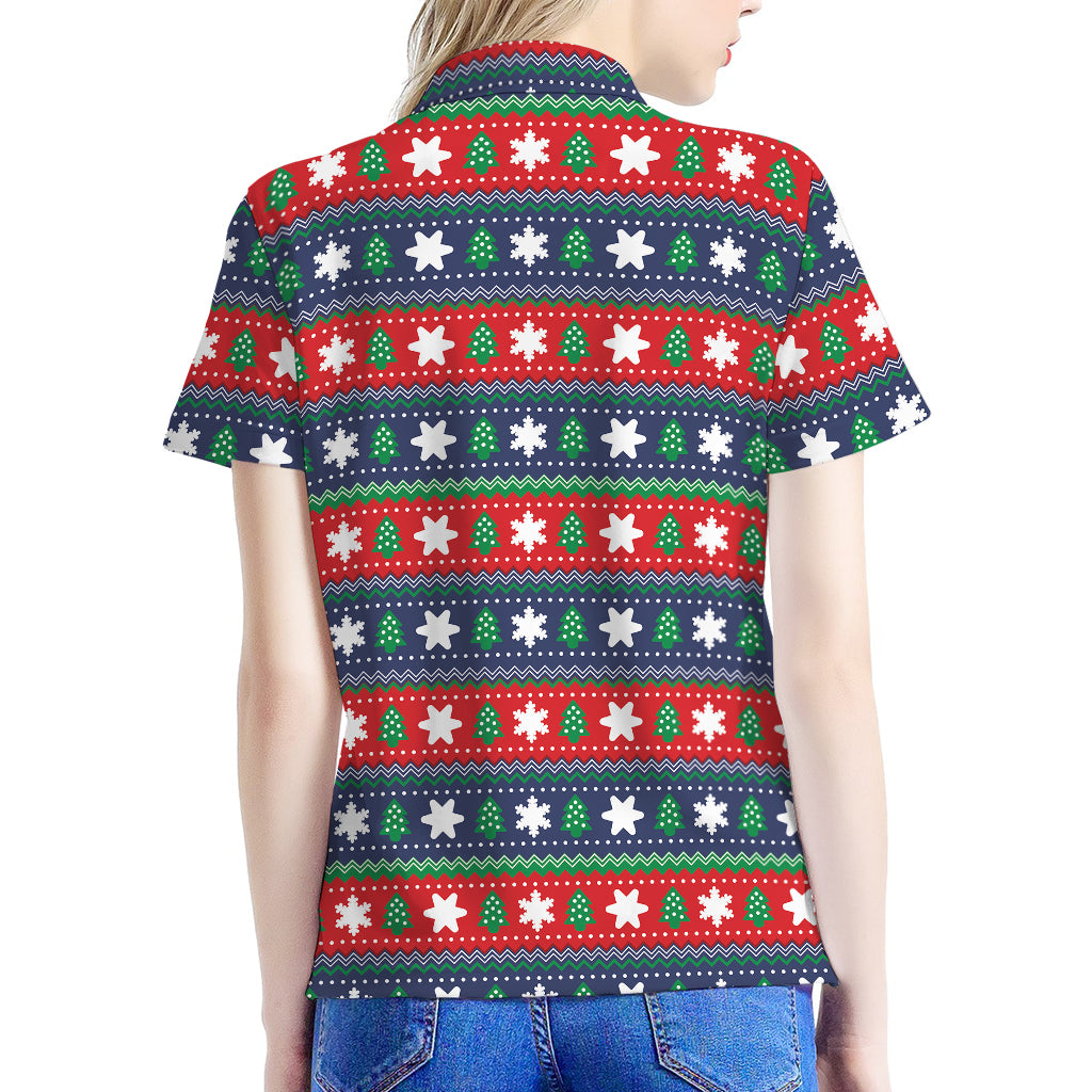 Scandinavian Christmas Pattern Print Women's Polo Shirt
