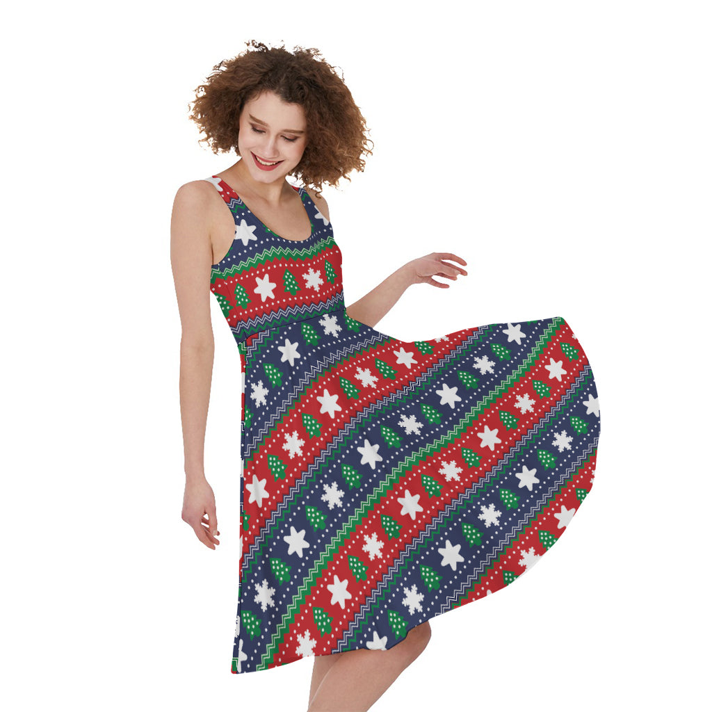 Scandinavian Christmas Pattern Print Women's Sleeveless Dress