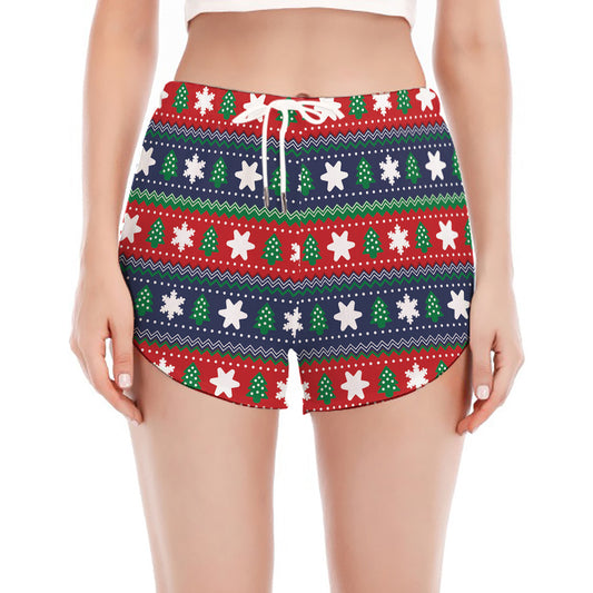 Scandinavian Christmas Pattern Print Women's Split Running Shorts